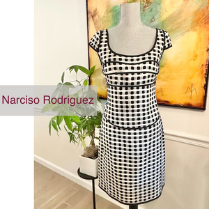 Narciso Rodriguez gingham checkerboard knee length dress in Black